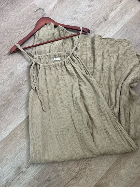 Simple Folk 100% Organic Cotton Gauze Tan Neutral Adjustable Tie Maxi Dress