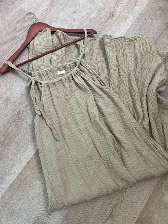 Simple Folk 100% Organic Cotton Gauze Tan Neutral Adjustable Tie Maxi Dress
