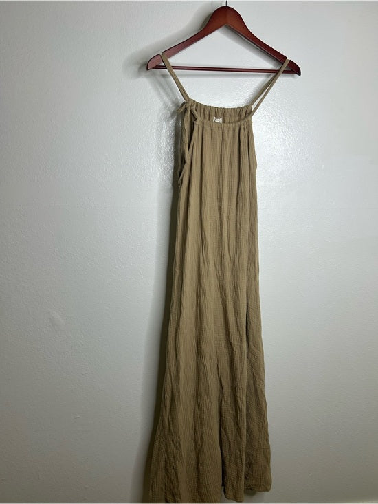 Simple Folk 100% Organic Cotton Gauze Tan Neutral Adjustable Tie Maxi Dress
