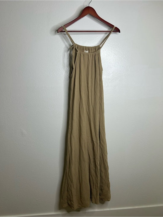 Simple Folk 100% Organic Cotton Gauze Tan Neutral Adjustable Tie Maxi Dress