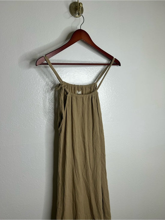 Simple Folk 100% Organic Cotton Gauze Tan Neutral Adjustable Tie Maxi Dress