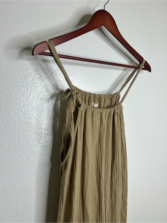 Simple Folk 100% Organic Cotton Gauze Tan Neutral Adjustable Tie Maxi Dress