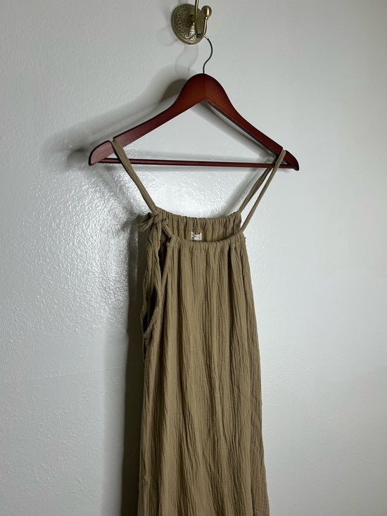 Simple Folk 100% Organic Cotton Gauze Tan Neutral Adjustable Tie Maxi Dress