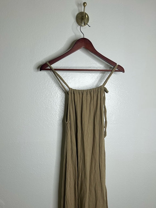 Simple Folk 100% Organic Cotton Gauze Tan Neutral Adjustable Tie Maxi Dress