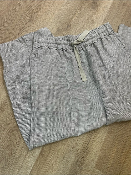 POETRY 100% Linen Neutral Textured Barrel Leg Pull On Drawstring Pant