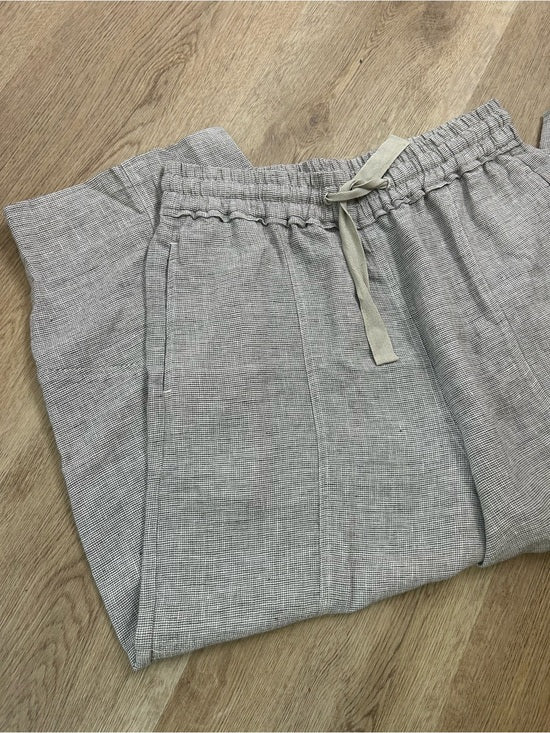 POETRY 100% Linen Neutral Textured Barrel Leg Pull On Drawstring Pant