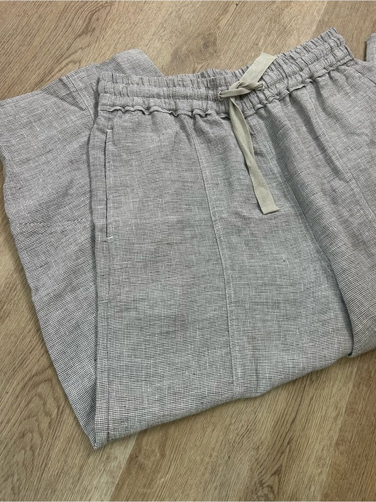 POETRY 100% Linen Neutral Textured Barrel Leg Pull On Drawstring Pant