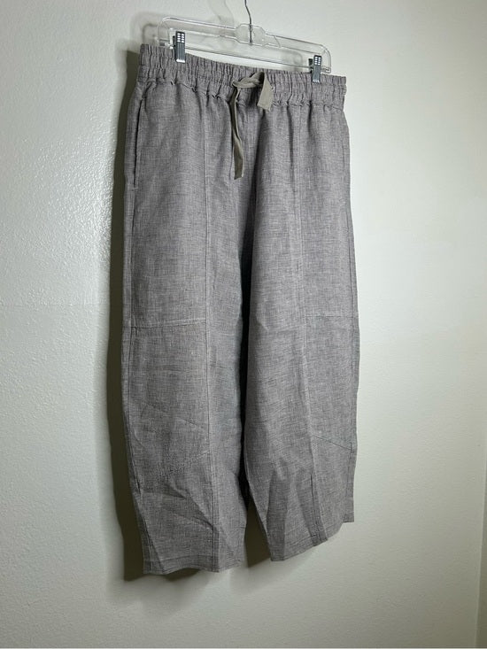 POETRY 100% Linen Neutral Textured Barrel Leg Pull On Drawstring Pant