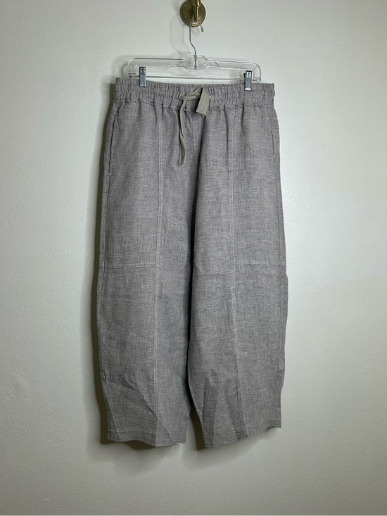 POETRY 100% Linen Neutral Textured Barrel Leg Pull On Drawstring Pant