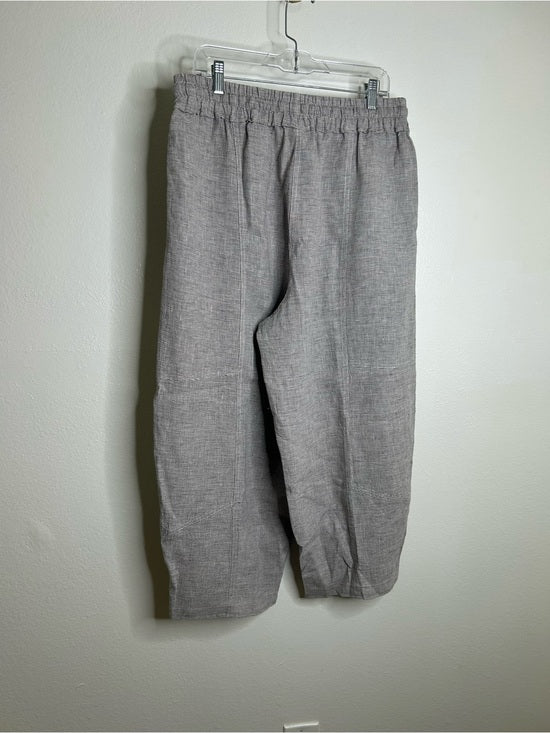 POETRY 100% Linen Neutral Textured Barrel Leg Pull On Drawstring Pant