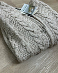 Aran Crafts 100% Merino Wool Tan Thick Cable Knit Hooded Zip Front Sweater