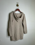 Aran Crafts 100% Merino Wool Tan Thick Cable Knit Hooded Zip Front Sweater