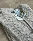 Aran Crafts 100% Merino Wool Tan Thick Cable Knit Hooded Zip Front Sweater