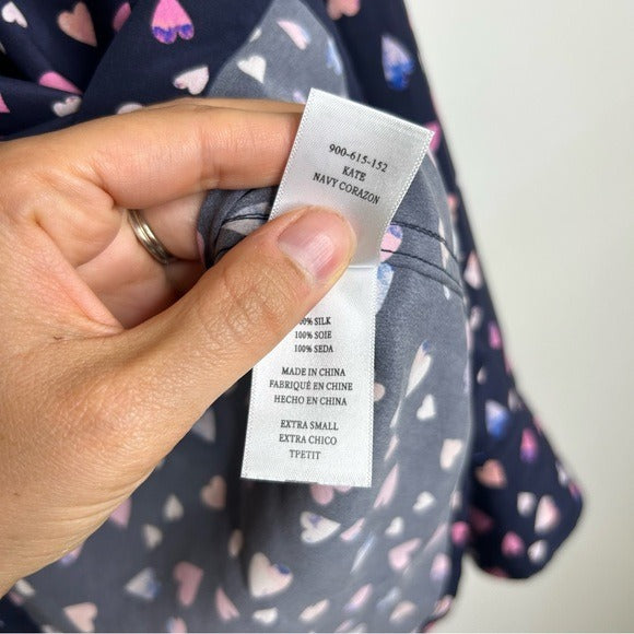 Rails 100% Silk Kate Heart Novelty Print Button Down Blouse