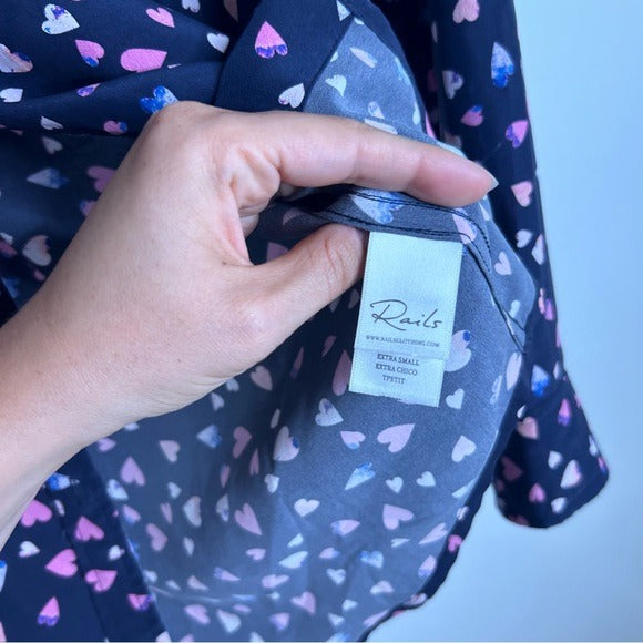 Rails 100% Silk Kate Heart Novelty Print Button Down Blouse