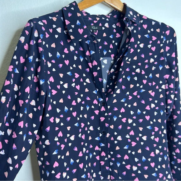 Rails 100% Silk Kate Heart Novelty Print Button Down Blouse