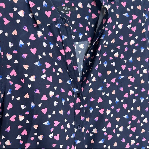 Rails 100% Silk Kate Heart Novelty Print Button Down Blouse