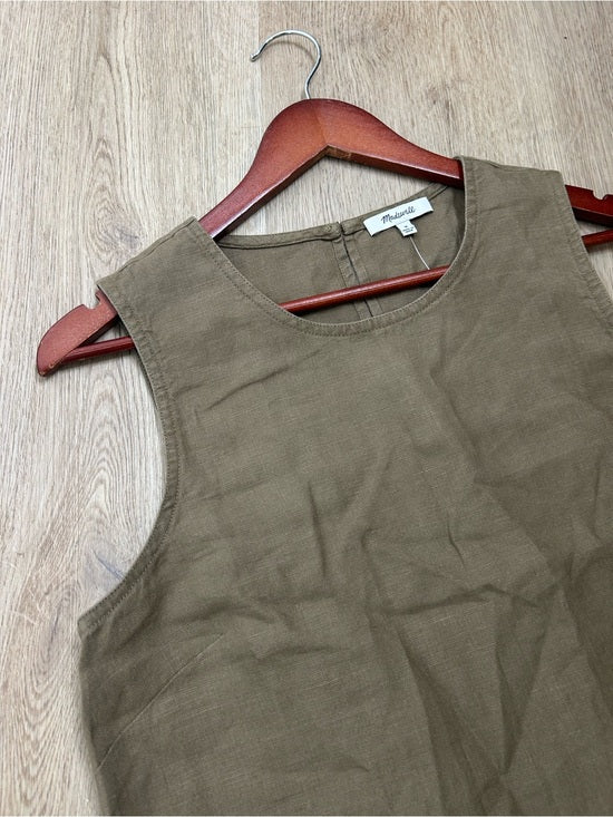 Madewell 100% Linen Loose Fit Shell Tank Top in Army Green