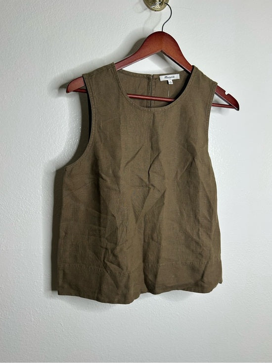 Madewell 100% Linen Loose Fit Shell Tank Top in Army Green