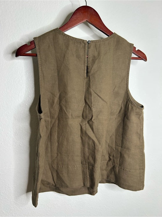 Madewell 100% Linen Loose Fit Shell Tank Top in Army Green