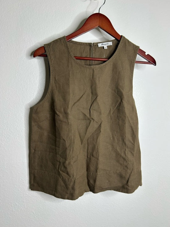 Madewell 100% Linen Loose Fit Shell Tank Top in Army Green