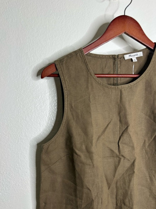 Madewell 100% Linen Loose Fit Shell Tank Top in Army Green