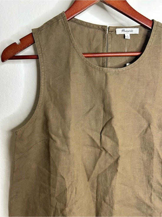 Madewell 100% Linen Loose Fit Shell Tank Top in Army Green