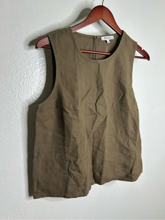 Madewell 100% Linen Loose Fit Shell Tank Top in Army Green