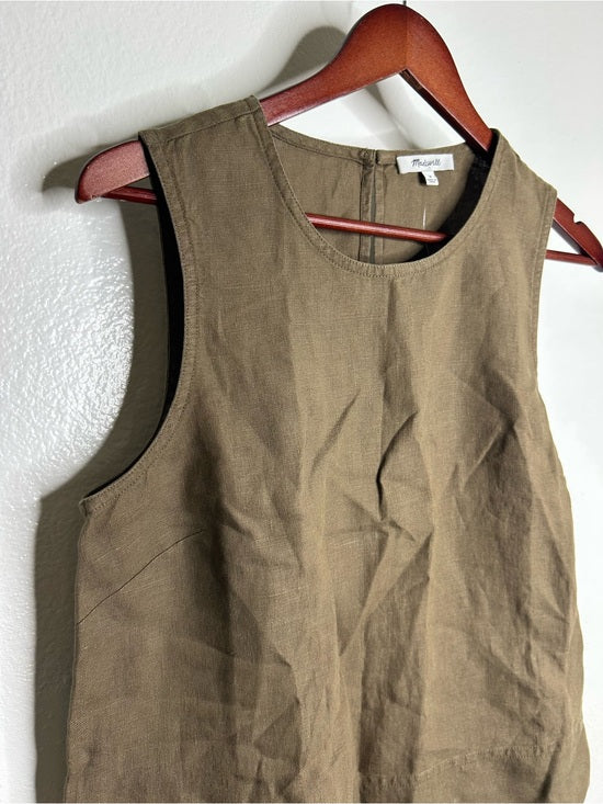 Madewell 100% Linen Loose Fit Shell Tank Top in Army Green