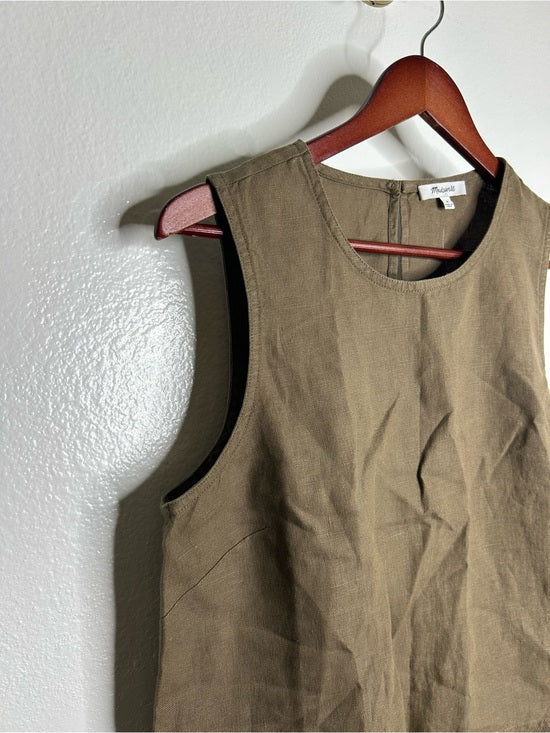 Madewell 100% Linen Loose Fit Shell Tank Top in Army Green