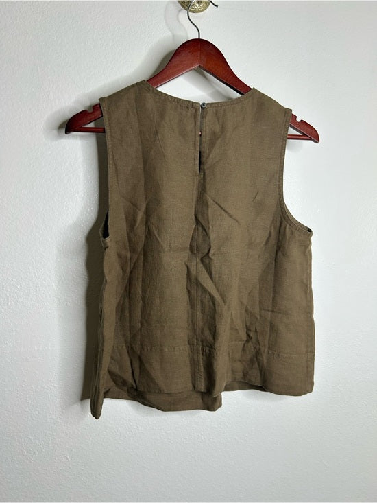 Madewell 100% Linen Loose Fit Shell Tank Top in Army Green