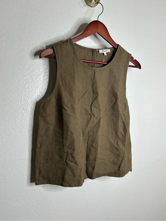 Madewell 100% Linen Loose Fit Shell Tank Top in Army Green