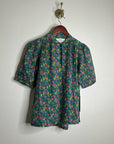 Trovata 100% Cotton Floral Teal Green Short Sleeve Keyhole Blouse Top