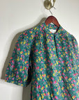 Trovata 100% Cotton Floral Teal Green Short Sleeve Keyhole Blouse Top