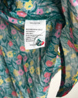 Trovata 100% Cotton Floral Teal Green Short Sleeve Keyhole Blouse Top