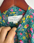Trovata 100% Cotton Floral Teal Green Short Sleeve Keyhole Blouse Top