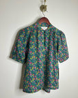 Trovata 100% Cotton Floral Teal Green Short Sleeve Keyhole Blouse Top