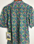 Trovata 100% Cotton Floral Teal Green Short Sleeve Keyhole Blouse Top