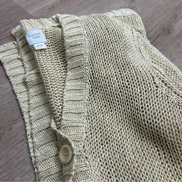 Garnet Hill Garnet Hill 100% Linen Open Knit Long Cardigan One Button Sweater - Linen