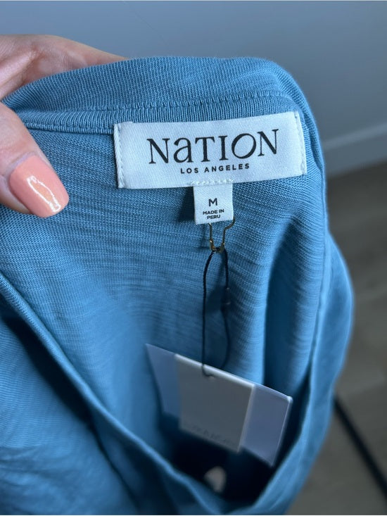 Nation LA 100% Cotton Cooper V - Neck Tank in Smokey Blue Gold Button