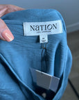 Nation LA 100% Cotton Cooper V - Neck Tank in Smokey Blue Gold Button