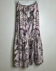 Unsubscribed 100% Silk Neutral Palm Printed Tie Waist Tiered Maxi Skirt