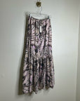 Unsubscribed 100% Silk Neutral Palm Printed Tie Waist Tiered Maxi Skirt