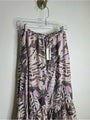 Unsubscribed 100% Silk Neutral Palm Printed Tie Waist Tiered Maxi Skirt
