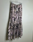 Unsubscribed 100% Silk Neutral Palm Printed Tie Waist Tiered Maxi Skirt