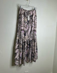 Unsubscribed 100% Silk Neutral Palm Printed Tie Waist Tiered Maxi Skirt