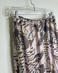 Unsubscribed 100% Silk Neutral Palm Printed Tie Waist Tiered Maxi Skirt