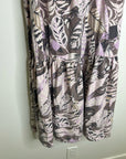 Unsubscribed 100% Silk Neutral Palm Printed Tie Waist Tiered Maxi Skirt