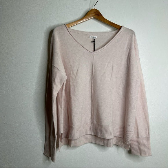 Unsubscribed 100% Cashmere V - Neck Oversized Pale Pink Sweater
