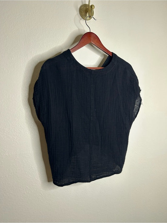 Michael Stars 100% Cotton Gauze Lighweight Sleeveless Black V- Neck Top